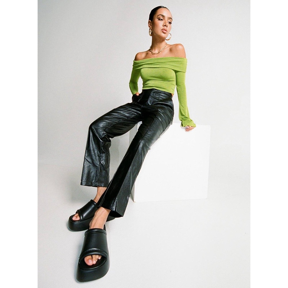 Black encore faux leather cargo straight pants